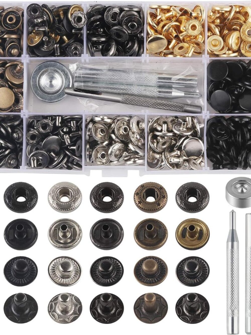 132 Sets Leather Snap Fasteners Kit, 12.5 mm Metal Snaps Buttons Press Studs Too
